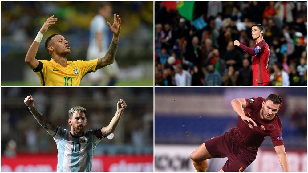 Messi, Neymar, Cristiano y Dzeko, entre los 10 máximos goleadores de selecciones en activo. BeSoccer