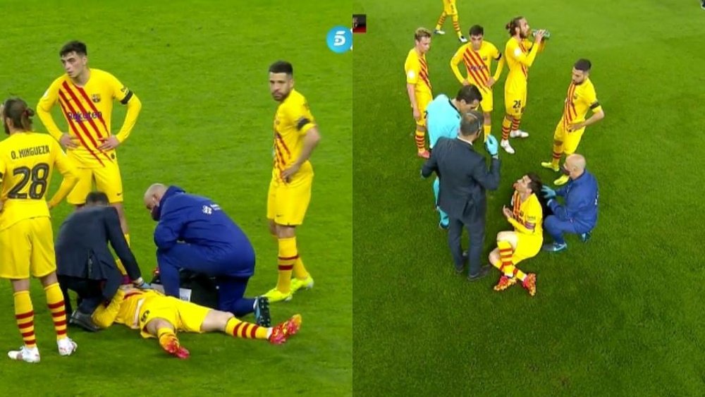 Messi was far from happy with the referee. Screenshots/Telecinco