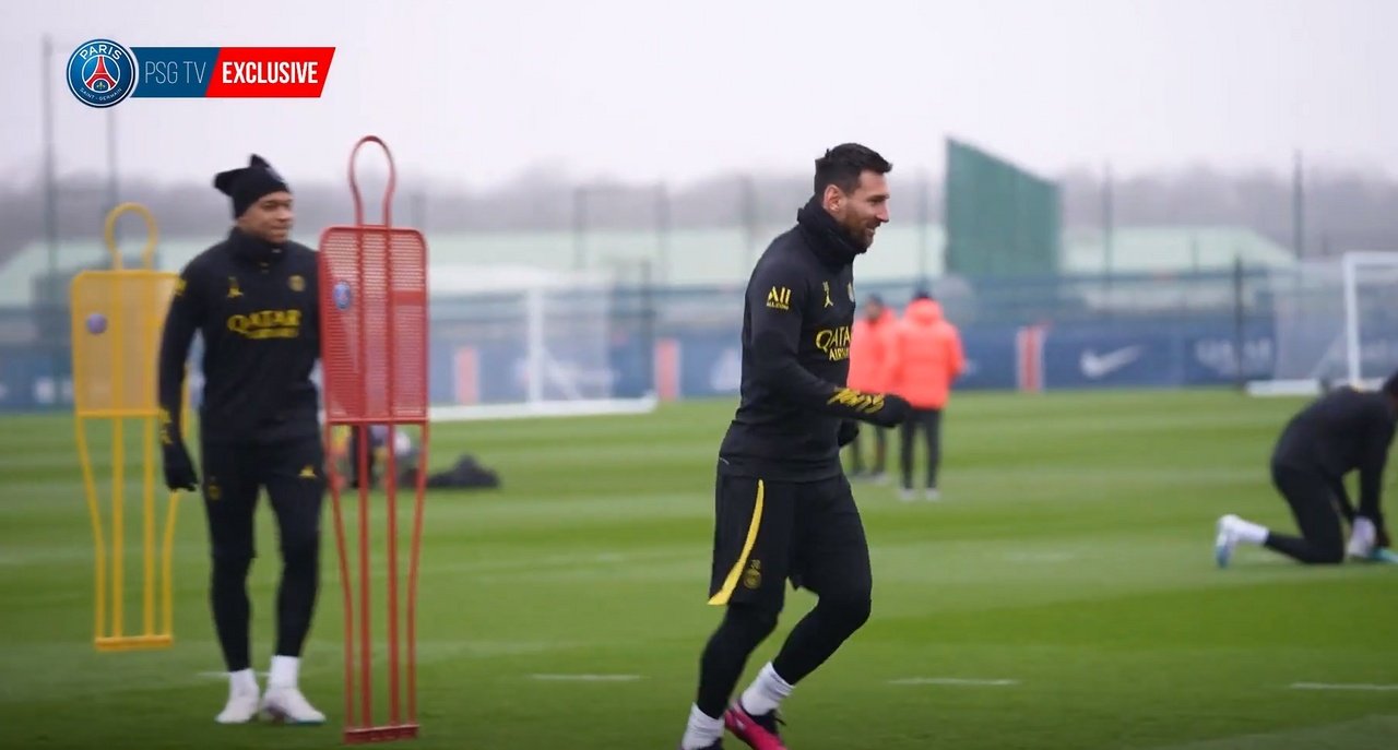 Messi and Mbappe train pre-Reims. DUGOUT