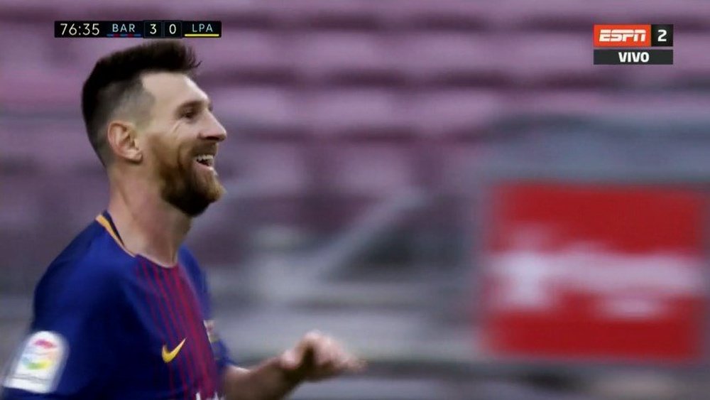 Messi célèbre un des buts contre Las Palmas. Twitter