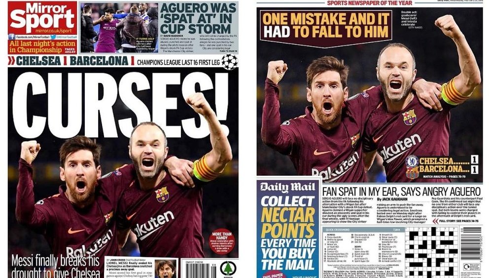 Las portadas en Inglaterra son para Messi e Iniesta. BeSoccer