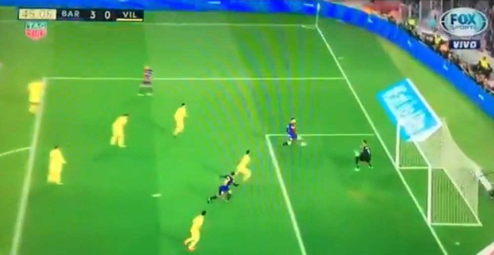 Messi volleyed home against Villarreal for 3-0. Captura/FoxSports