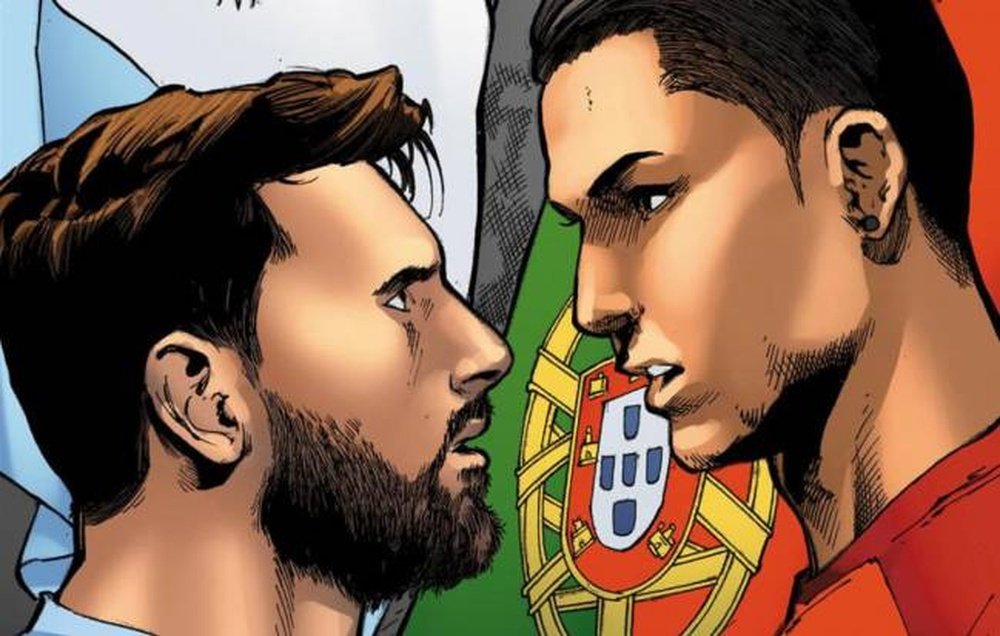 Messi vs. Cristiano en la versión cómic del Mundial según Marvel y ESPN. Twitter/ESPN