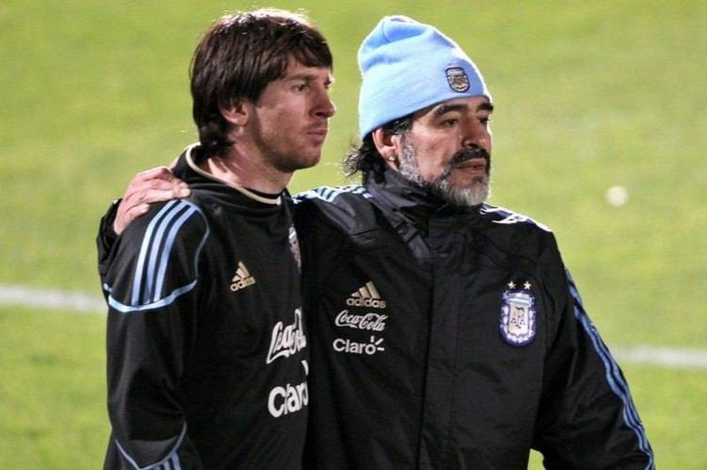 Messi and Maradona both wore the shirt for the Argentine national team. EFE/AFP