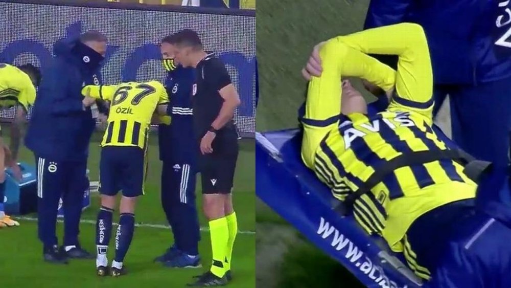 Mesut Özil sort sur civière contre Antalyaspor. Capture/SportTV2
