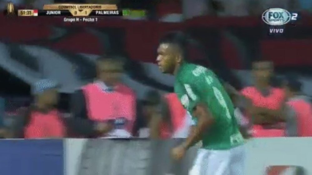 Miguel Ángel Borja anotó el 0-2 para Palmeiras. Captura/FoxSports