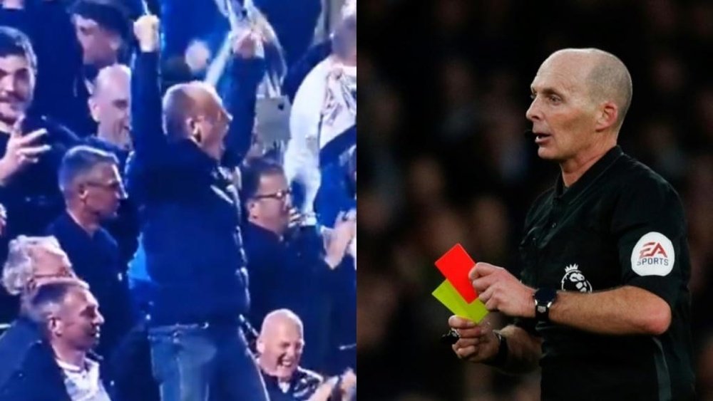 Premier League referee Mike Dean cheers his side on to victory!