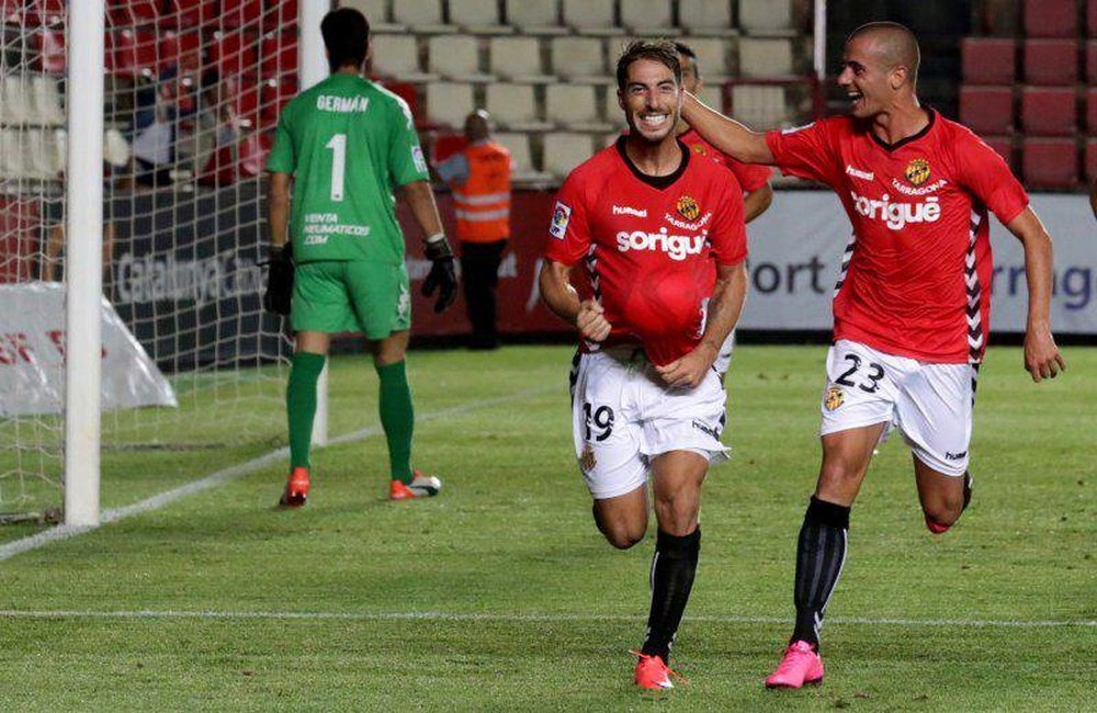 Miki Palanca celebra un gol con el Nàstic en la presente campaña. Twitter