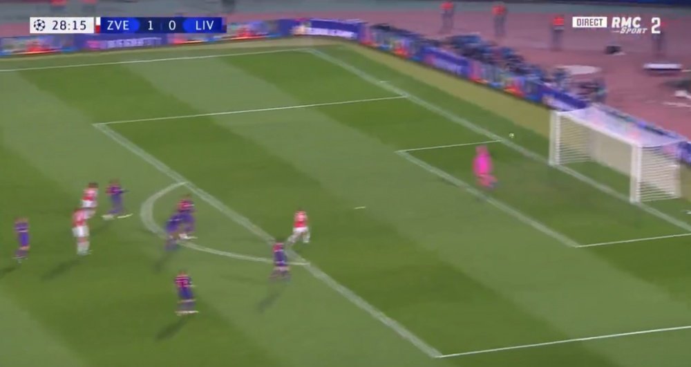Pavkov drove home form range for his and Red Star's second. Screenshot/RMCSport