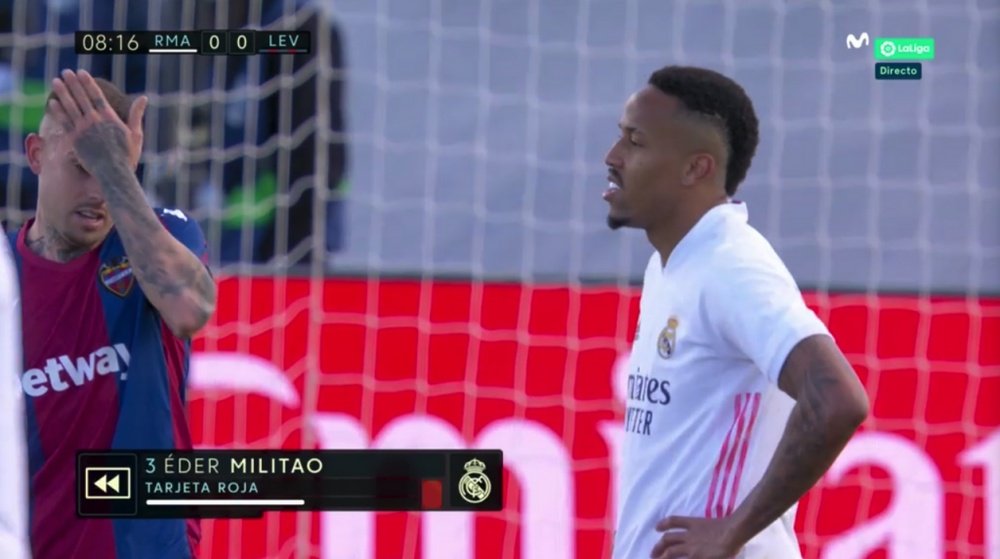 Le Real Madrid ouvre le score malgré l'expulsion de Militao. Capture/Movistar+LaLiga