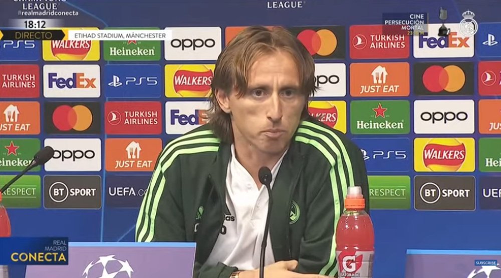 Modric joined Ancelotti in the press conference. Screenshot/RealMadrid