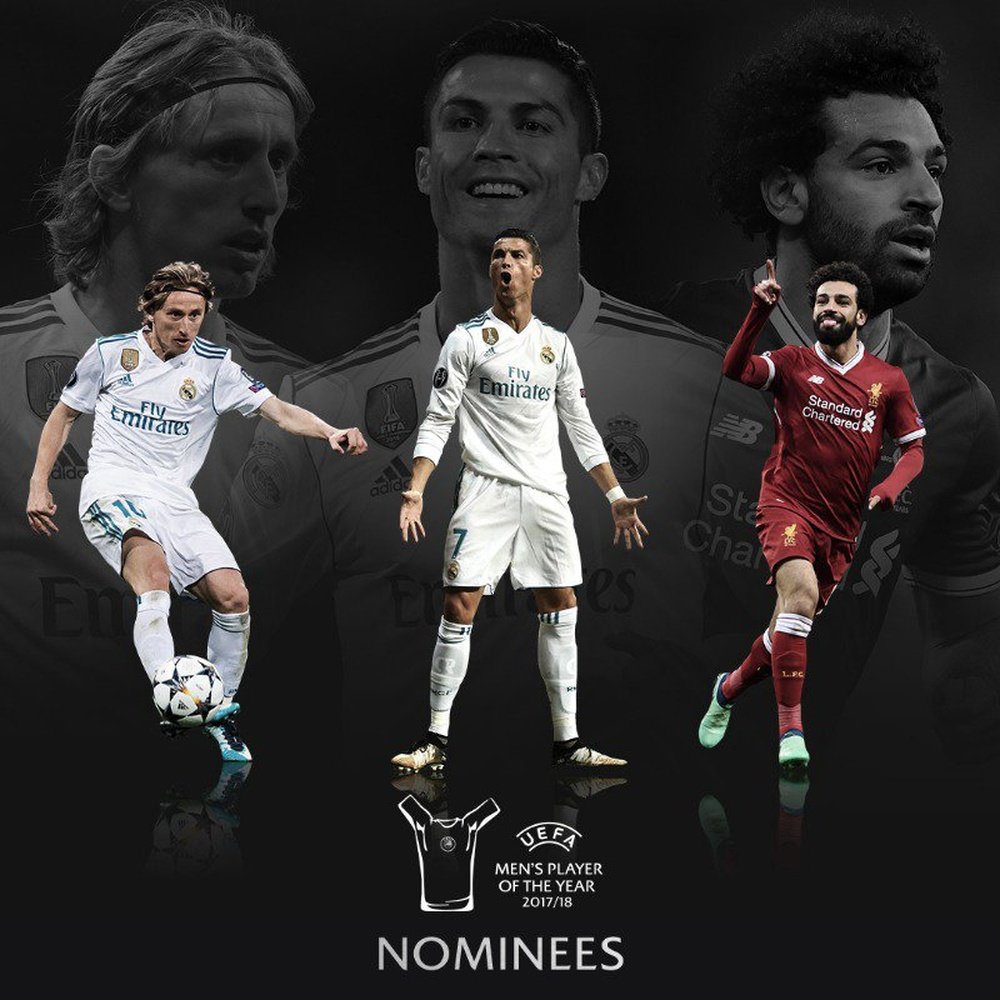 Modric, Cristiano e Salah, candidatos ao premio de mehor jogador da temporada 2017-18. UEFA