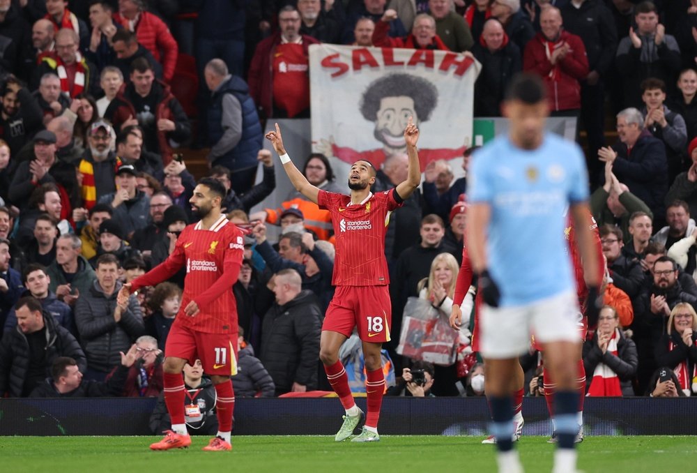 Cody Gakpo scored the first goal in the match betwen Liverpool and Man City. EFE