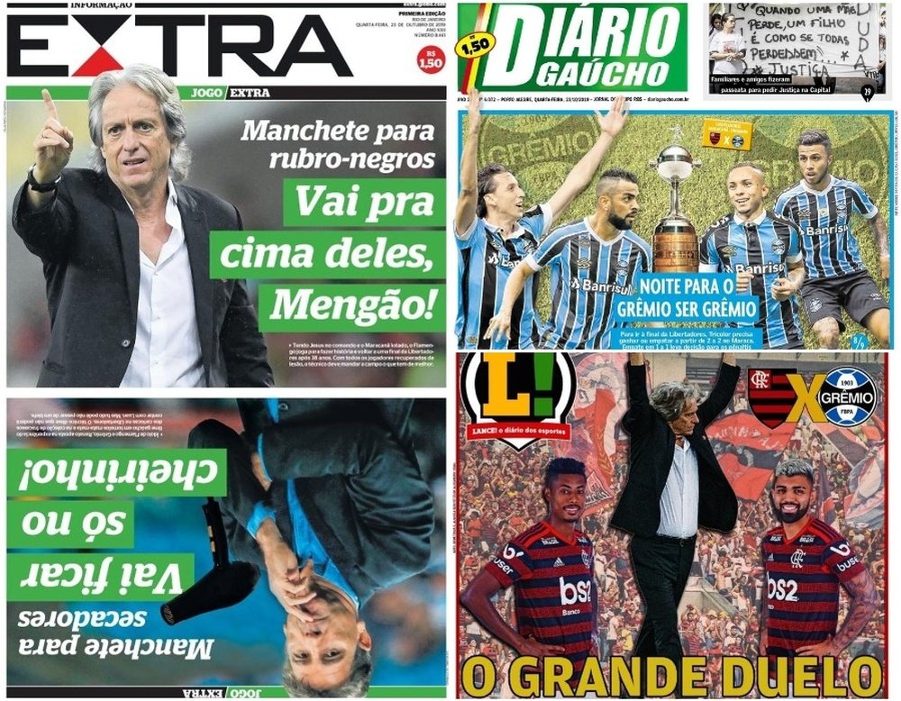 Montagem das capas dos jornais Diário Gaúcho, Extra e Lance!