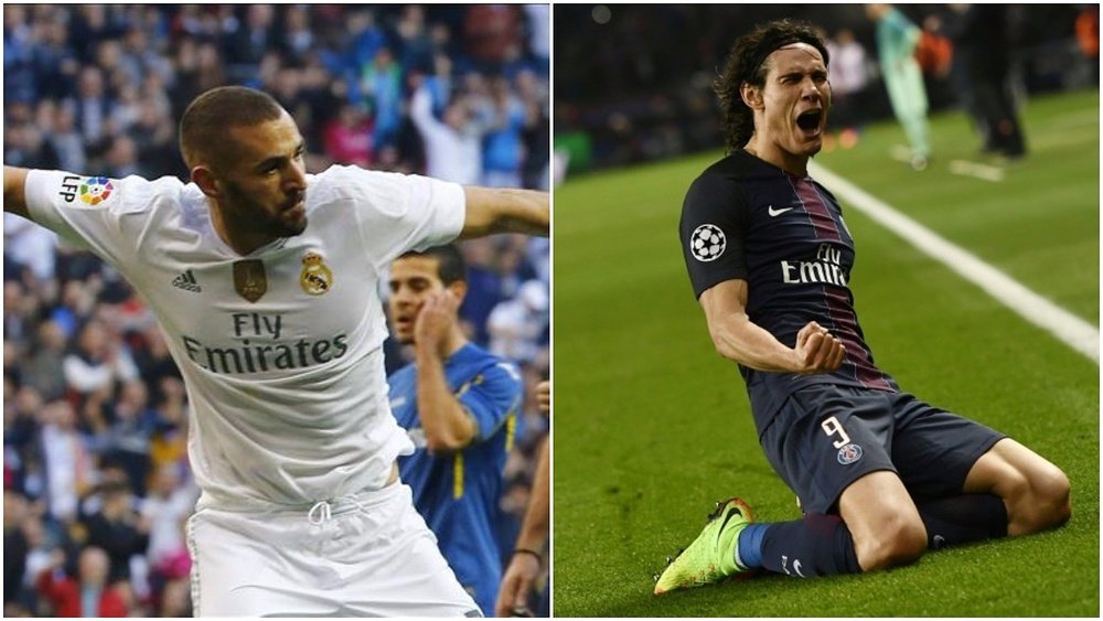 Les joueurs du Real Madrid et du PSG, Karim Benzema et Edinson Cavani. BeSoccer