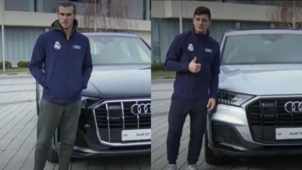 Bale and Jovic, happy with their new cars. Captura/RealMadrid