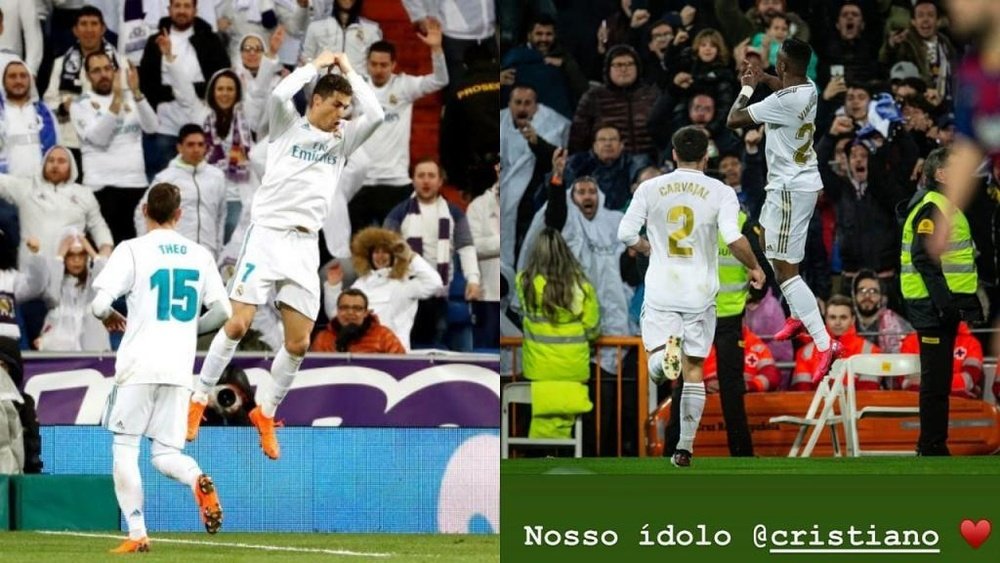 Vinicius celebrated his goal like Cristiano. AFP/Captura/Instagram/viniciusjunior