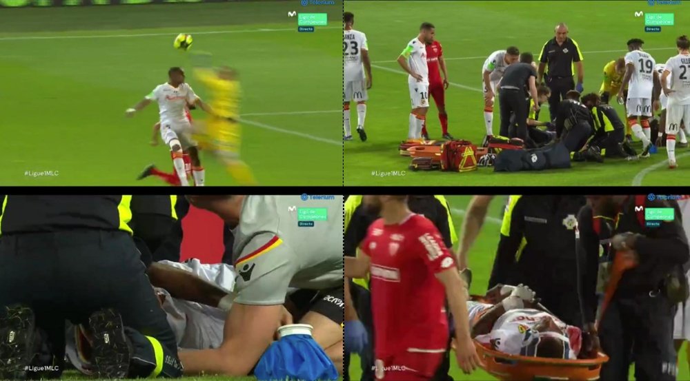 A horrible collision ended Lens' hopes of promotion to Ligue 1. Capturas/MovistarLigadeCampeones