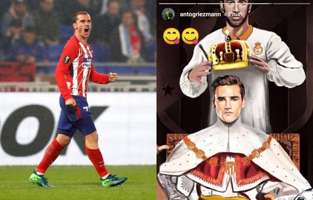 francés del Atlético de Madrid Griezmann y una de sus publicaciones en Instagram. Instagram/antogrie