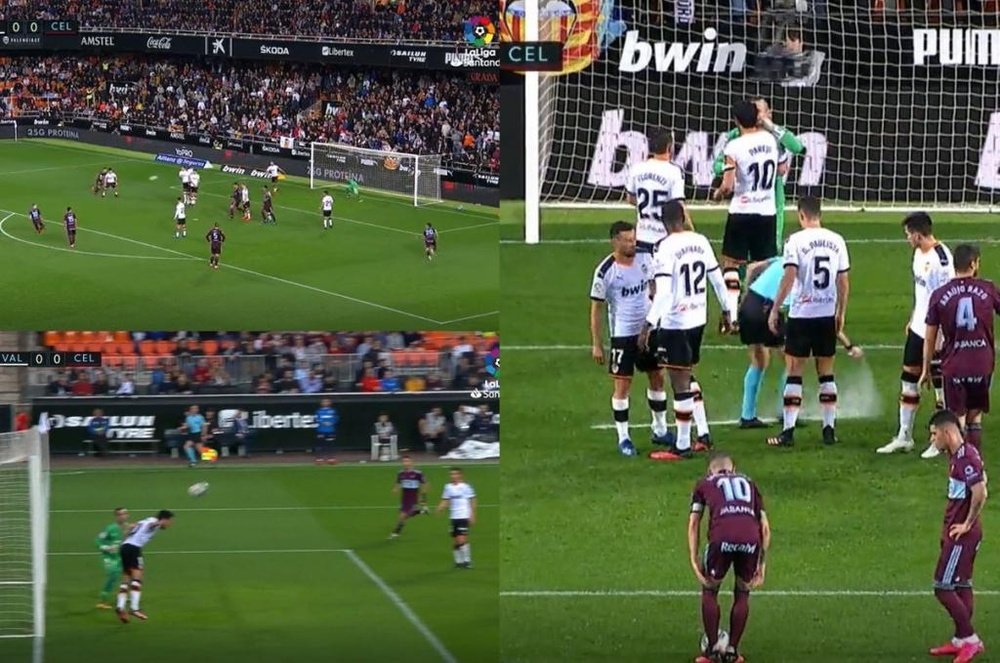 Great play from Parejo and Domenech to prevent Celta scoring a free-kick. Captura/LaLigaSantander