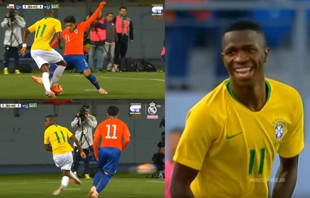 Vinicius e seus lances de genialidade. Captura/RealMadridTV