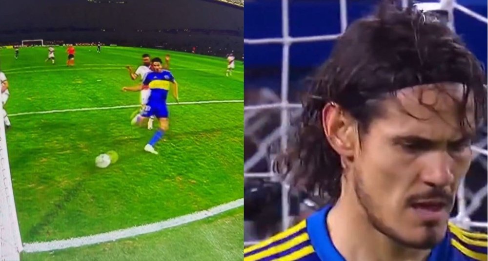 Edinson Cavani sent his finish inches wide of the post with an empty net. Screenshot/DSports