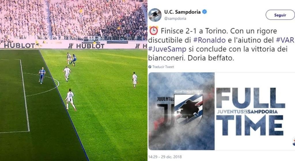 Polémica publicación de la Sampdoria tras el gol anulado ante la Juve