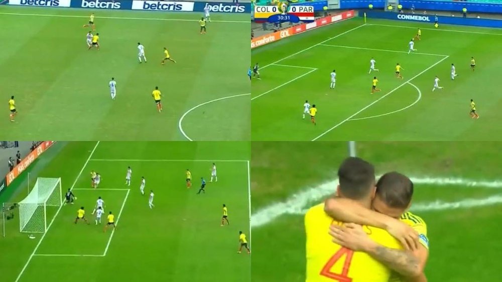 Colombia se adelantó ante Paraguay con un gol de Cuéllar. Capturas/DAZN