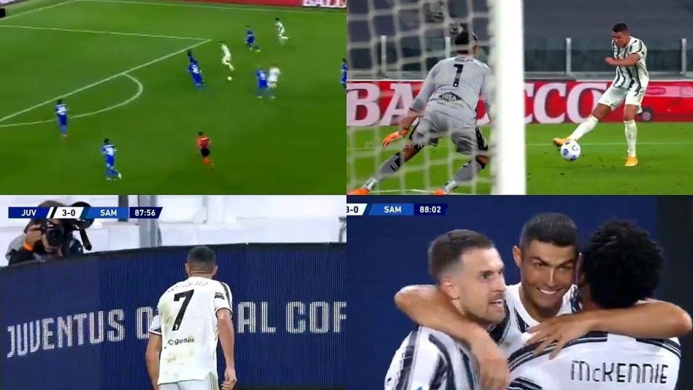 Cristiano metió el 3-0 de la Juventus. Captura/Movistar