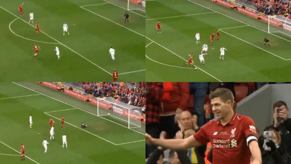 Golazo ganador de Gerrard en el último minuto y locura en Anfield. Capturas/LFCTV