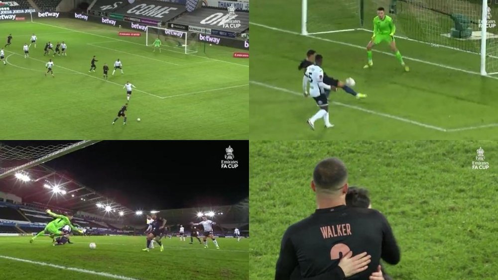 Walker gave Man City the lead at Swansea. Screenshot/FACup