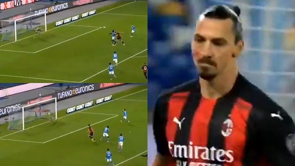 Ibra puso en ventaja al Milan con un buen testarazo. Captura/Movistar+