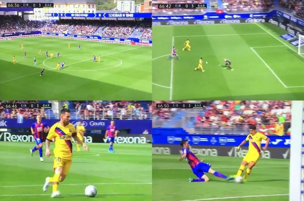 Contra perfecta de Griezmann, Messi y Suárez para rematar al Eibar. Captura/MovistarLaLiga
