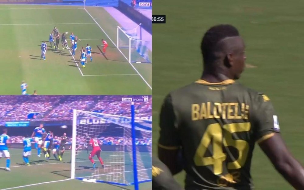 Balotelli scored for Brescia in their loss to Napoli. Captura/beINSPORTS