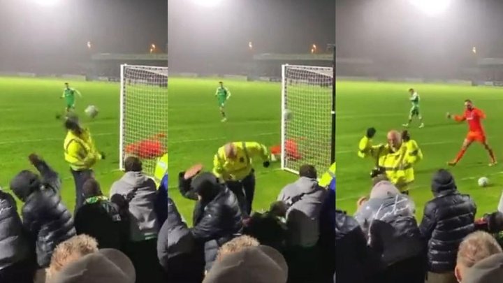 Shocking penalty in FA Cup hits steward in the face