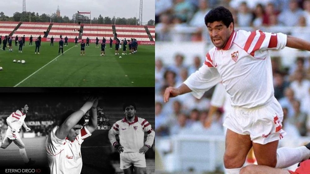 El Sevilla homenajeó a Maradona. EFE