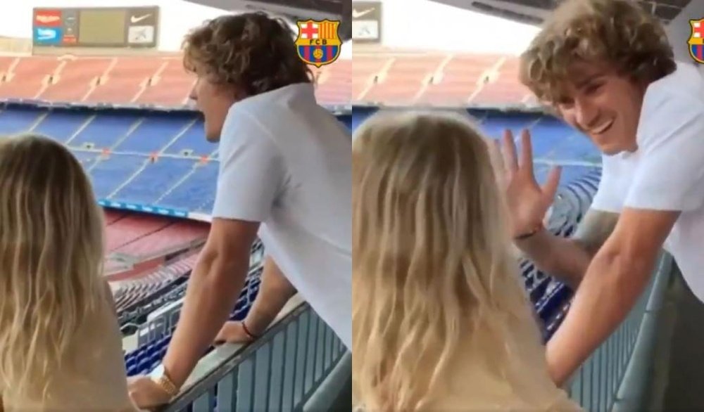 Griezmann y su hija disfrutaron del Camp Nou. Twitter/FCBarcelona