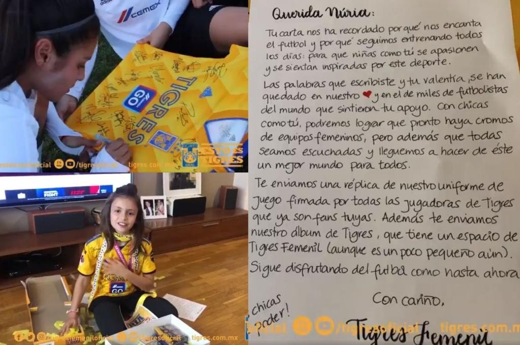 Nuria Cebrián publicó una carta dirigida a Panini pidiendo cromos femeninos. Twitter/TigresFemenil