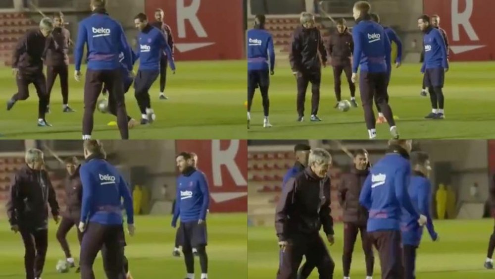 Setién, échanges avec Messi... et au milieu pendant un 'taureau'. Captures/BarçaTV