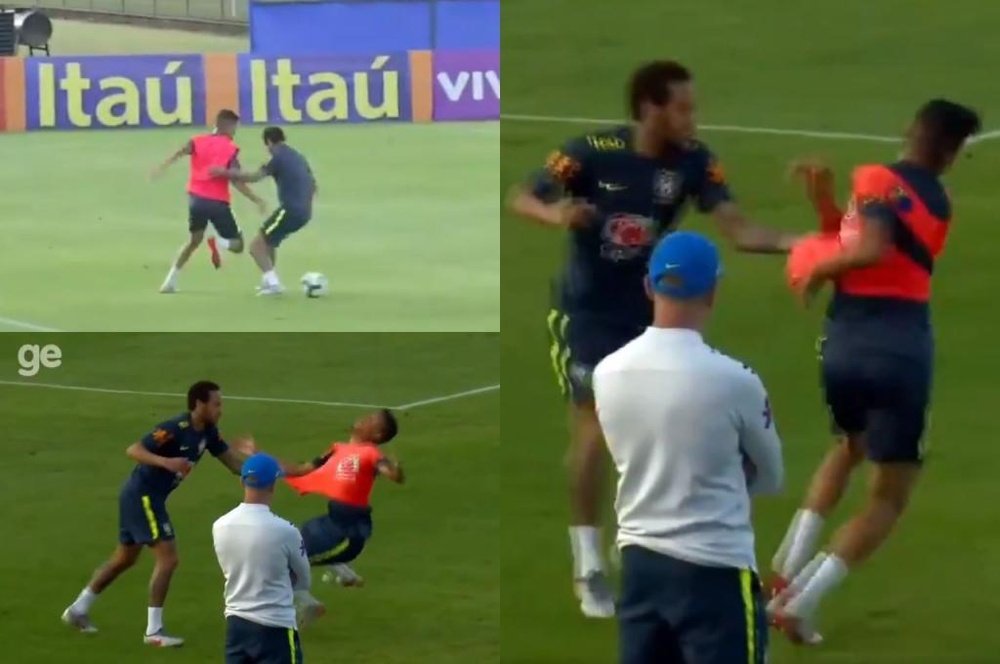 Neymar leva lindo drible de garoto da base. Captura/GloboEsporte