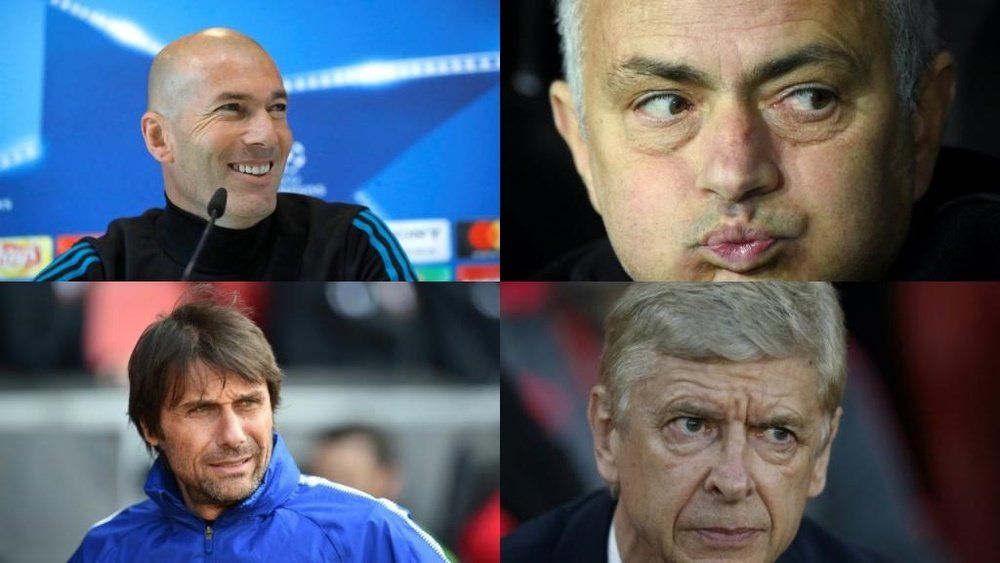 Zidane, Mourinho, Conte y Wenger esperan un banquillo. AFP