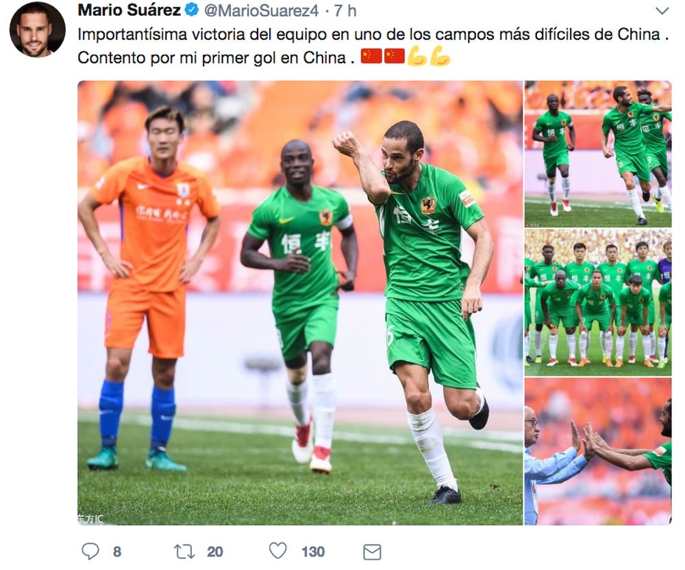 Mario Suárez, estrella en China. Twitter/MarioSuarez4