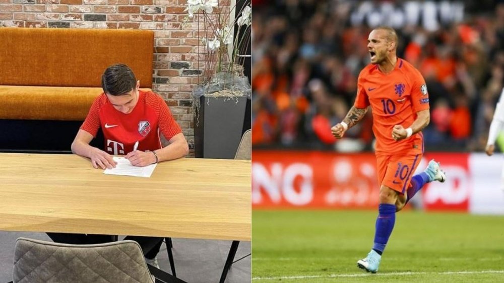 J. Sneijder signe son premier contrat professionnel avec Utrecht. Captura/Instagram/jesseysneijder_