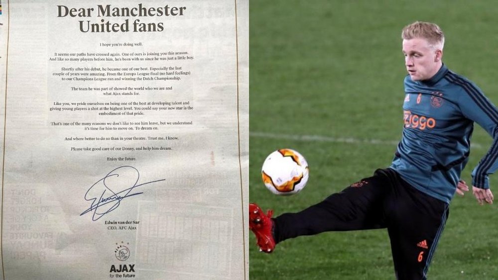 La carta de Van der Sar a la afición del United por Van de Beek. Twitter/vdsar1970 - EFE