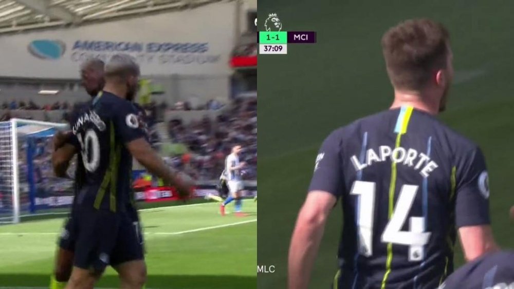 Aguero and Laporte celebrating the goals that put them in the lead. Screenshot/MovistarLigadeCampeon