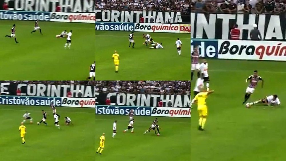 A jogada mais estranha no Corinthians-São Paulo deste fim de semana. Capturas/FoxSports