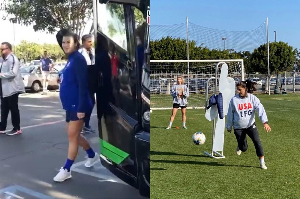 Alex Morgan no ha dejado de entrenar pese a su embarazo. Twitter/USWNT/BeastModeSoccer