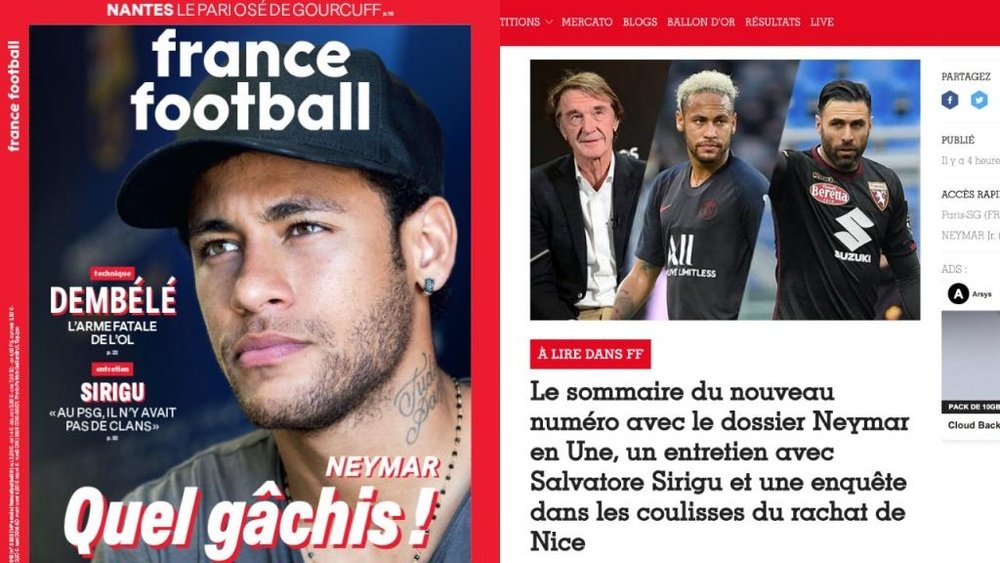 'France Football' slam Neymar in their latest issue of their magazine. francefootball.fr