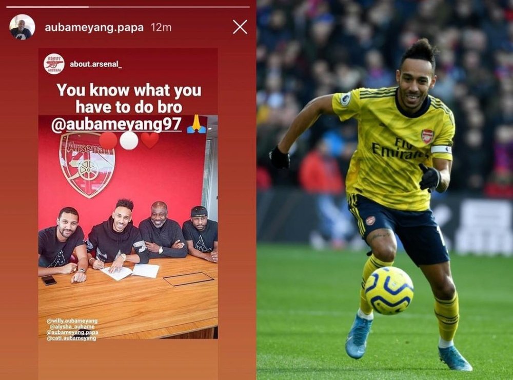 His dad has told him to stay at Arsenal. Instagram/aubameyang.papa/AFP