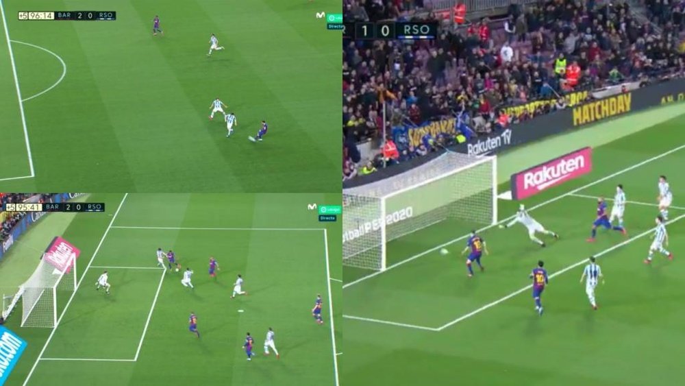 El golazo entre Messi, Ansu Fati y Jordi Alba quedó anulado. Capturas/MovistarLaLiga